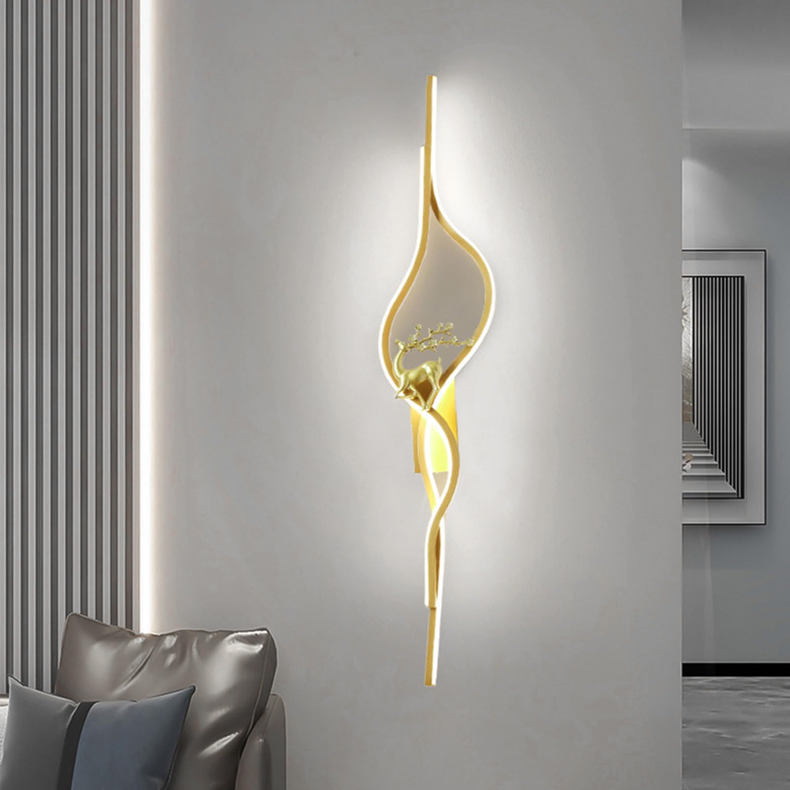 HCZKIUJY LED Wall Lamp - Wave Background Long Wall Sconce, Modern Wall Light for Living Room, Hallway, Stairs, Bedroom, Corridor, Office, Hotel (Goldwhite Light-100cm)