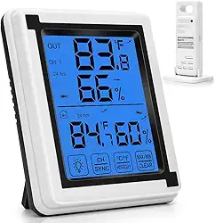 Termometro Ambiente, Higrometro Digital, Alcance de 60 m, Termômetro para Ambientes Internos e Externos, Termometro Ambiente Externo, Higrômetro Digital sem Fio, Monitor de Temperatura e Umidade