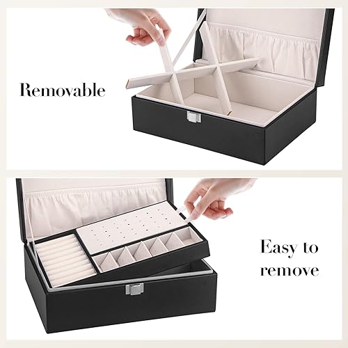 Miniatura 5 de COOYUY Joyero para mujeres niñas esposa regalo ideal organizador de joyas de doble capa aretes pulseras anillos collares piel sintética y terciopelo