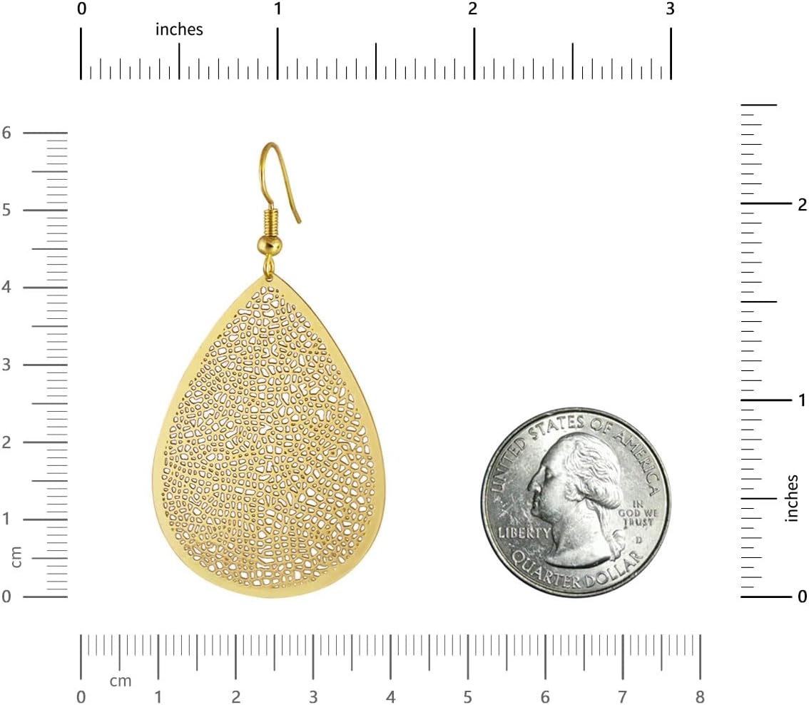 Teardrop Earrings Gold Leaf Earrings Boho Earrings Lightweight Filigree Earrings Big Gold Dangle Earrings for Women Trendy - Image 2