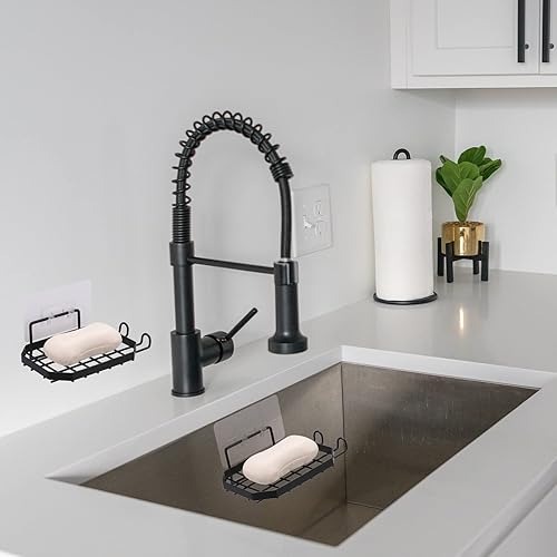 Miniatura 4 de 2 soportes de jabón para pared de ducha con 2 ganchos extraíbles de acero inoxidable para jabón de baño, sin taladrar (negro)