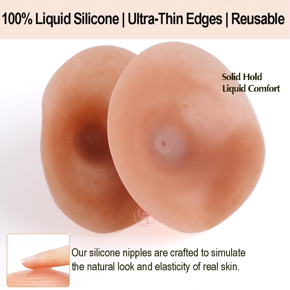 1 Paio di capezzoli Adesivi realistici riutilizzabili in Silicone, Diametro 8 cm, con Cuscinetti Adesivi applicabili alle Protesi mammarie