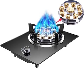 Burner Gas Cooker gas hob Gas Hob For Cooking - Built-in Gas Cooktop Table Top Cooking - Black Tempered Glass Plate For Warming, Cooking, Boiling, Frying, Simmering [Energy Class A]