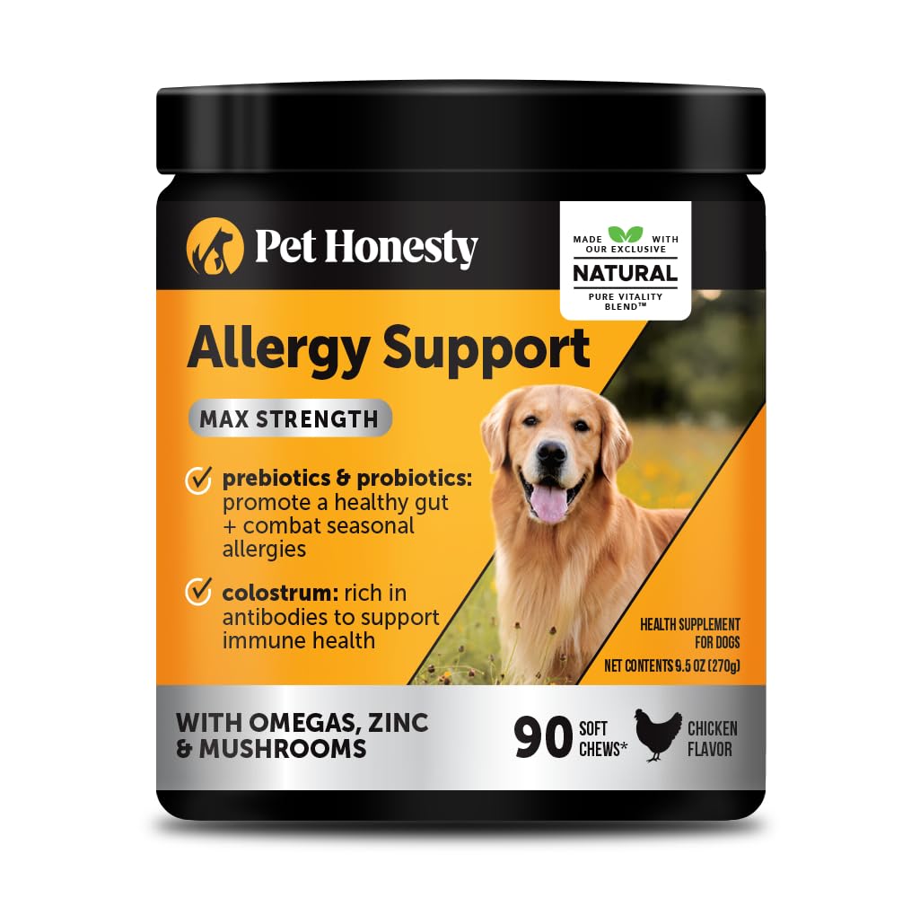 Pet Honesty Dog Allergy Relief Immunity Max Strength - Dog Allergy Chews, Probiotics for Dog, Dog Skin and Coat Supplement, Itch Relief for Dogs,Seasonal Allergy Support Supplement (Chicken)