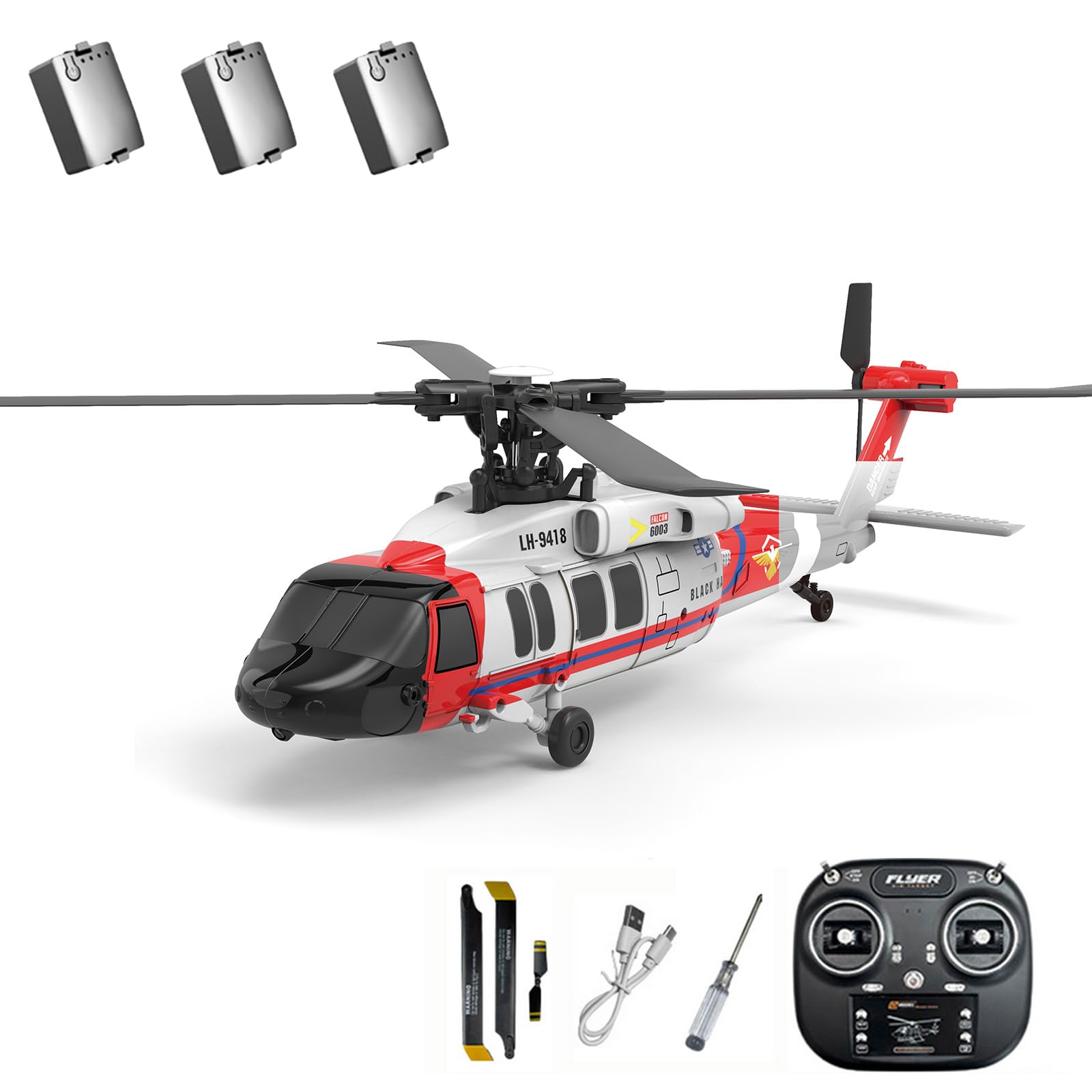 K200 UH-60 Simulation Blackhawkk RC Helicopter with One-Key Inverted Flight, 2.4G 6CH 6-Axis Gyro Aerobatic RC Helicopter with Altitude Hold & Optical Flow Positioning for Enthusiasts - RTF