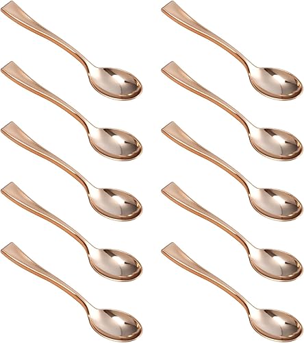 Yardwe 24 mini cucharas desechables de oro rosa, pequeñas cucharas de plástico para degustación de postres para fiestas, pasteles, helados, bufé,