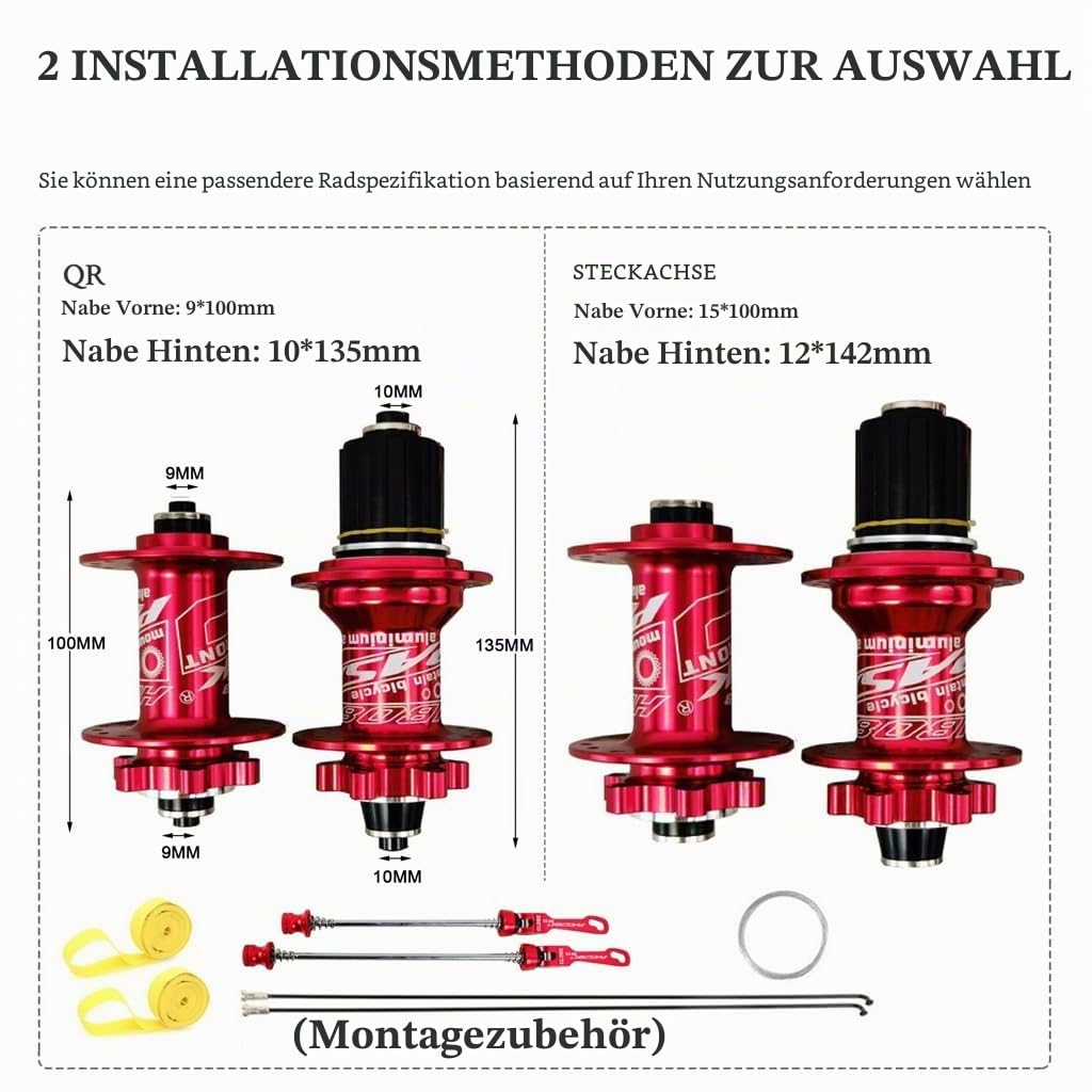 MTB Laufradsatz 26 Zoll 27,5 Zoll 29 ER, Fahrradfelge Aus Aluminiumlegierung HG gedichtetes Lager 142mm Steckachse 32H Felge Vorne und Hinten for 7-12 Gang Kassette