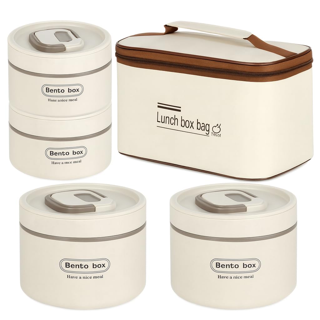 Insulated Lunch Box Bag with Bento Box Set | 4-Layer Thick Thermal Lunch Bag | Leakproof Food Containers with Stainless Steel Inner | Portable Meal Prep Box for Work, School & Travel