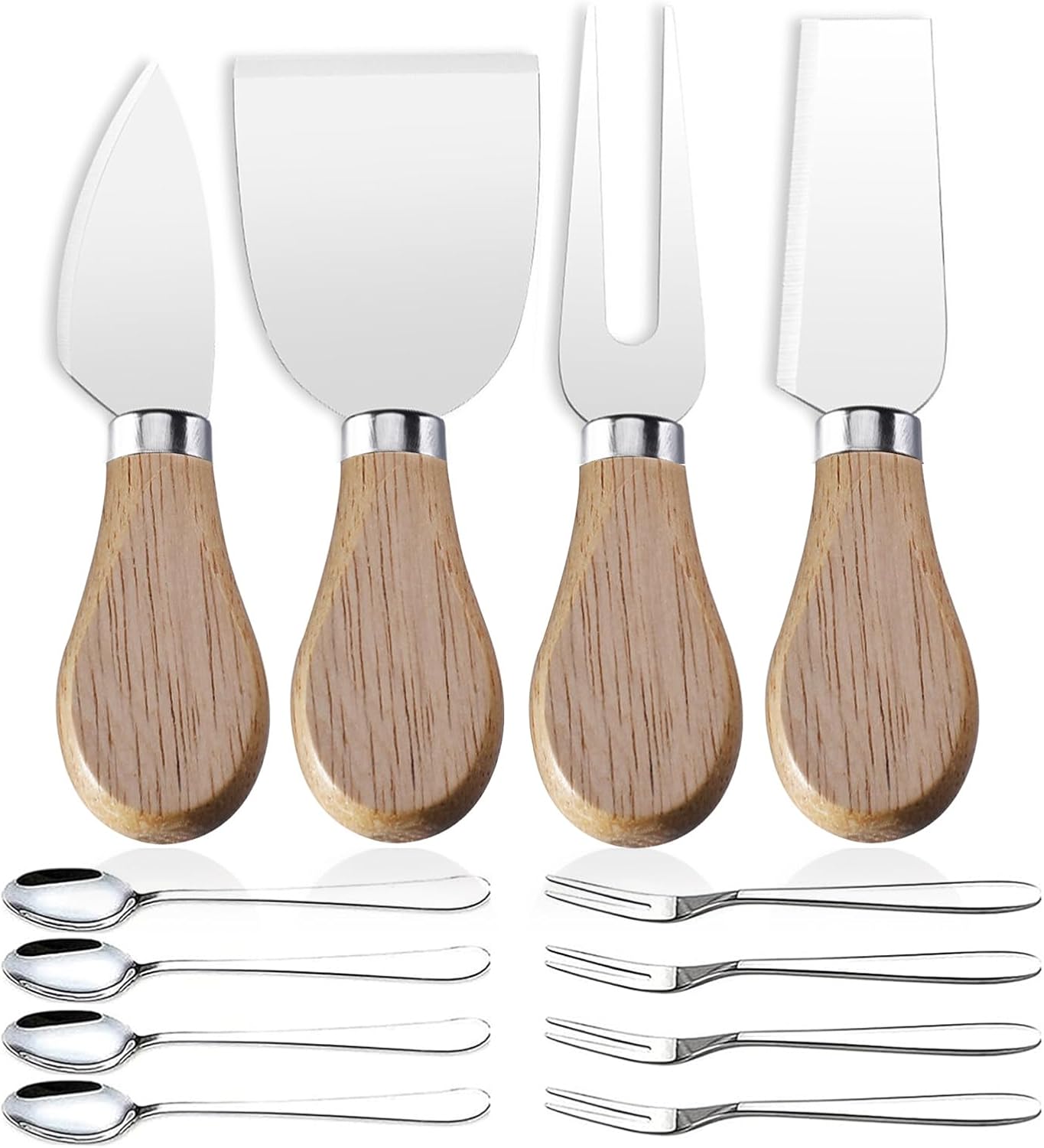 Mini Cheese Knife Set with wood Handle – Stainless Steel Charcuterie Knife Set with 4 Fruit Forks & 4 Small Spoons – Compact Cheese Cutter Set for Charcuterie Boards Mini Cheese Knife Set with wood Handle – Stainless Steel Charcuterie Knife Set with 4 Fruit Forks & 4 Small Spoons – Compact Cheese Cutter Set for Charcuterie Boards