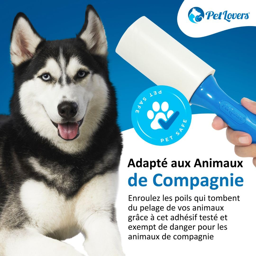 PetLovers Lot de 4 Rouleaux Anti-Peluches Extra Collants pour l'épilation des Animaux de Compagnie pour enlever Les Peluches de Chiens et de Chats (2 Rouleaux- 2 recharges)