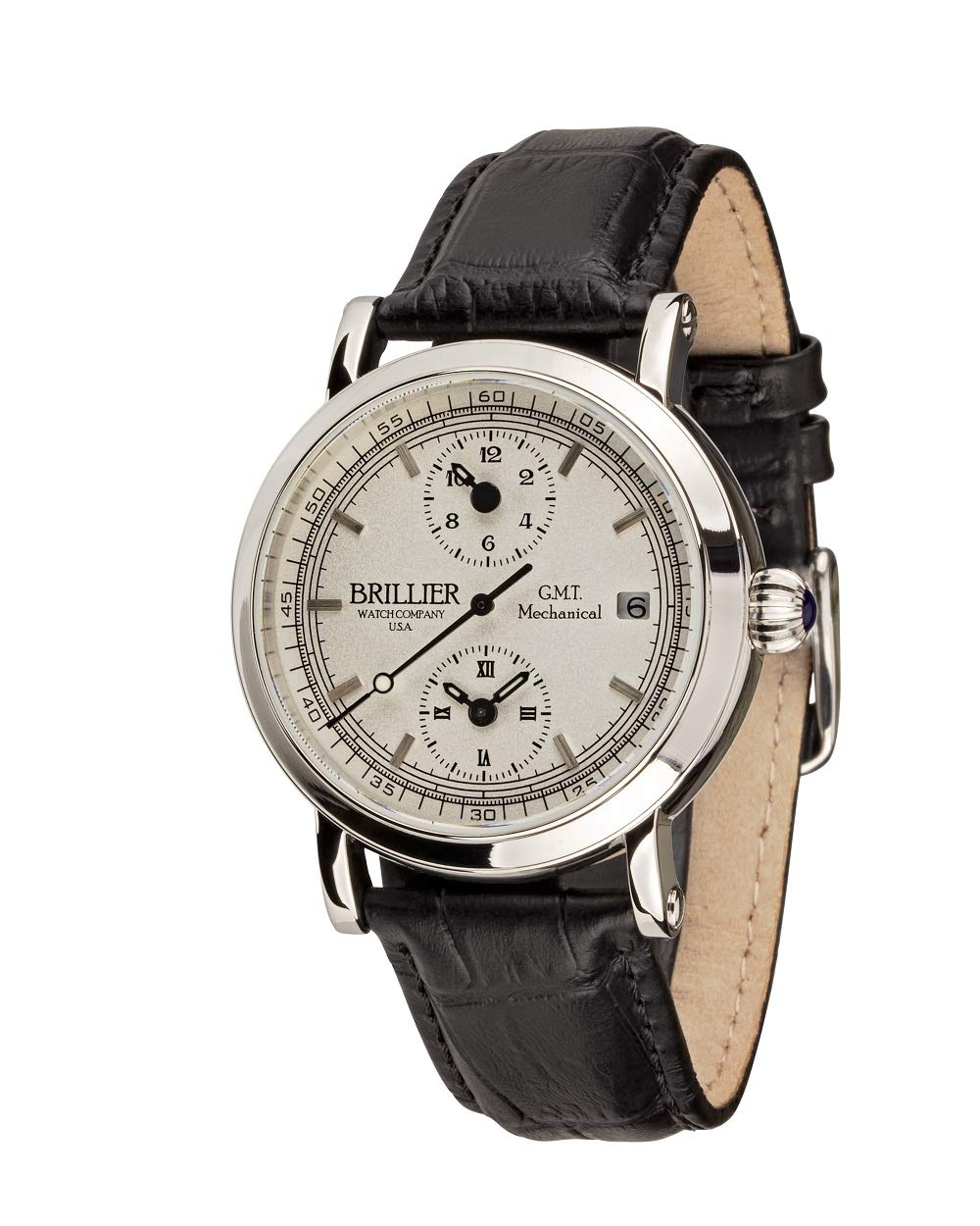 Brillier Silver Tone Mechanical GMT/Dual TIME Automatic with Quick Set Date, Unisex 38 MM, Limited Edition (1/50) BL20GM02SWH, White