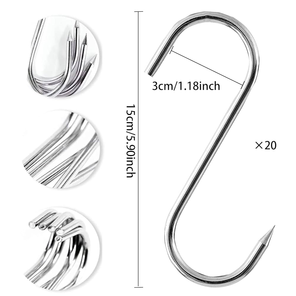 20 Ganci Per Carne In Acciaio Inox | A Forma Di S Per Affumicatura - Foto 8