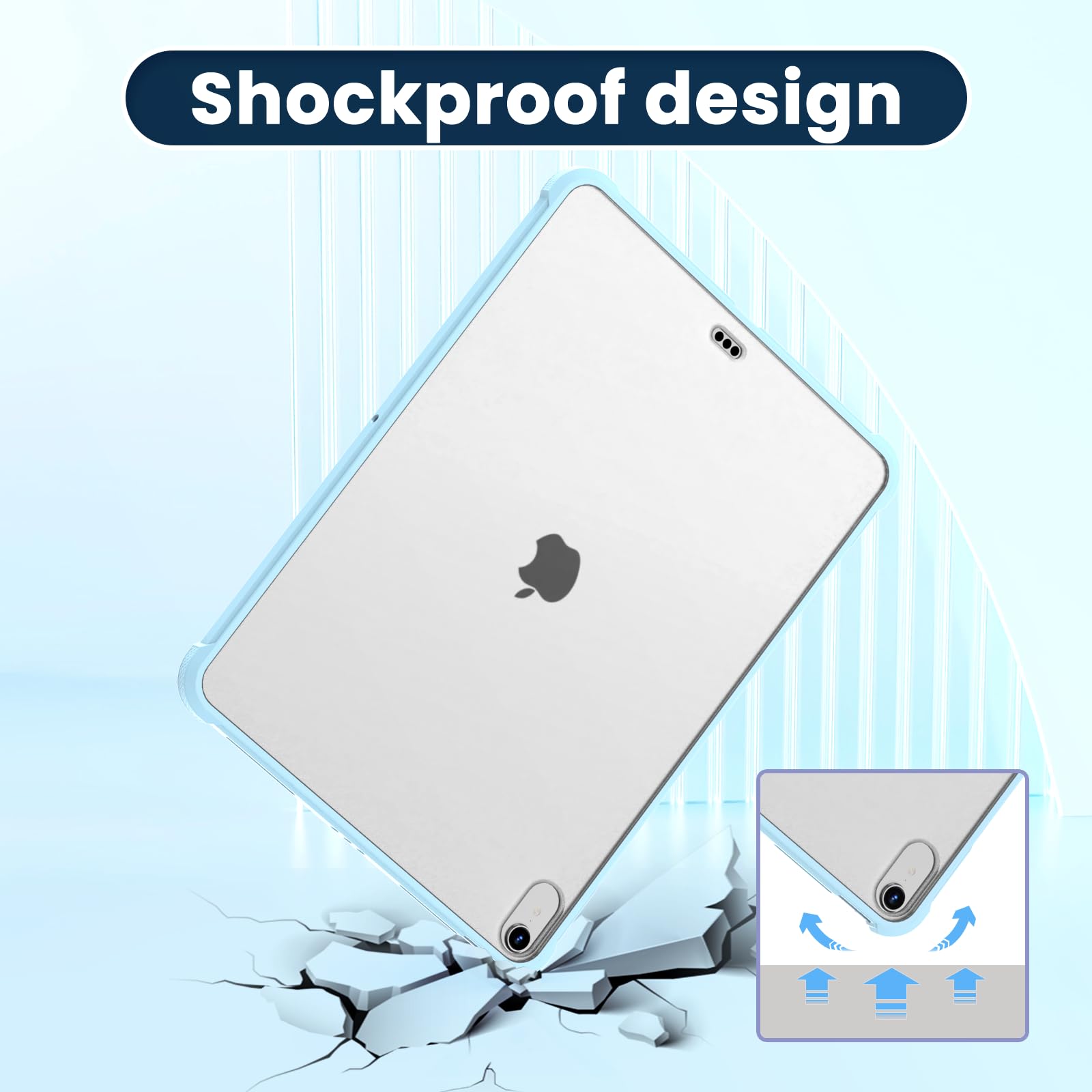 Koze Custodia per iPad Air 11 pollici air 6a Gen M2 2024 & iPad Air 5a Air 4a, Supporta la Ricarica Pencil con Supporto iPad, Cover Posteriore Rigida Traslucida Ultra Sottile e Leggera, Blu Ghiaccio