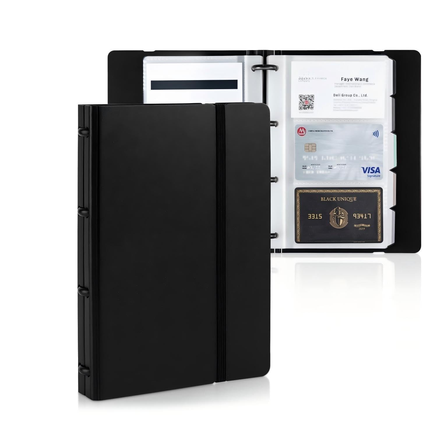 Business Card Book Holder, Business Card Organizer, Name Card Book Holder, Portable Office Business Card Holder, Hold 180 Cards, Name ID Card Holder, PU Name Card Credit Cards Booklet, Black