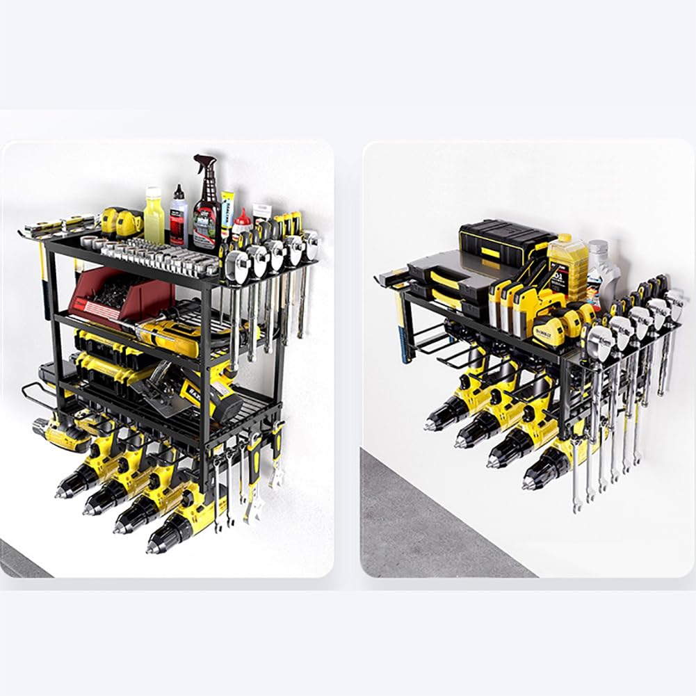 Zstar Soporte de pared para herramientas, organizador de taller para 8 herramientas eléctricas, soporte de herramientas de 4 niveles con destornillador para garaje, taller de coche, 60 x 24,5 x 41,5