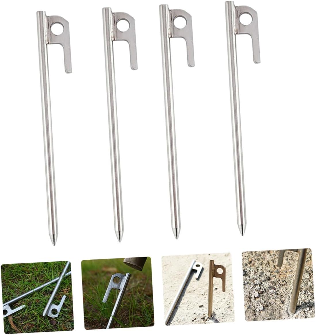 Luxshiny 4pcs Stainless Steel Tent Stakes Camping Ground Pegs for Tents Shelters Awnings Outdoor Use Strong and Reusable