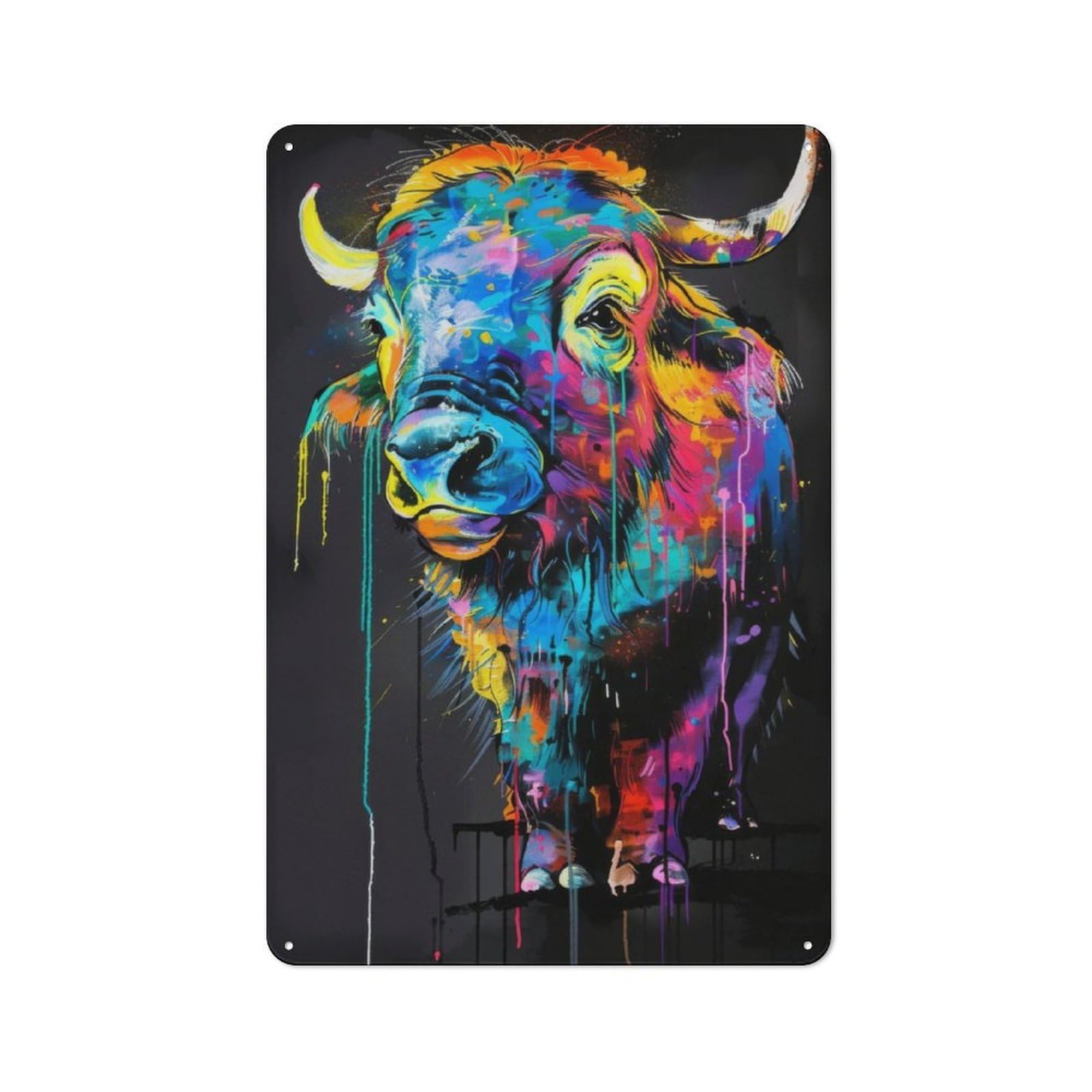 Junmoney Yak Popart Painting Retro-Style Metal Plaque 30X20cm For Garage Or Workshop, For Garage, Workshop And Man Cave Decoration