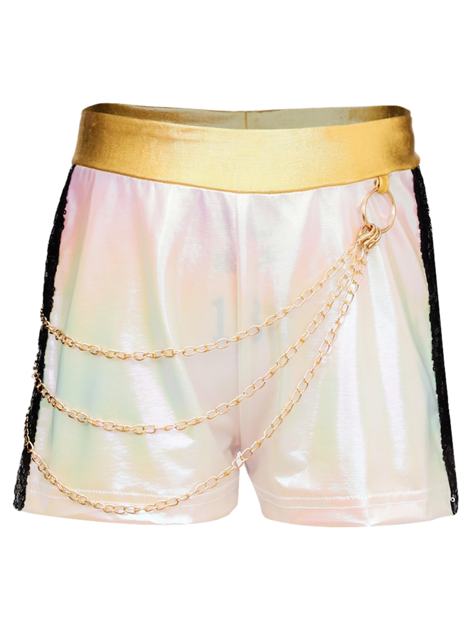 Culottes de Danse Enfant Fille Costume de Chanteuse Shorts Paillettes Chaînes Tenue Performance de Scène