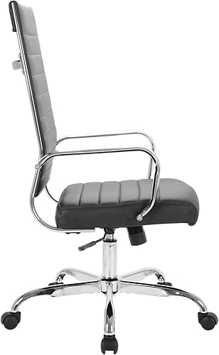 Miniatura 4 de LANDSUN - Silla de oficina para el hogar, de piel acanalada, con respaldo alto, giratoria, con ruedas y apoyabrazos, acolchado suave, altura