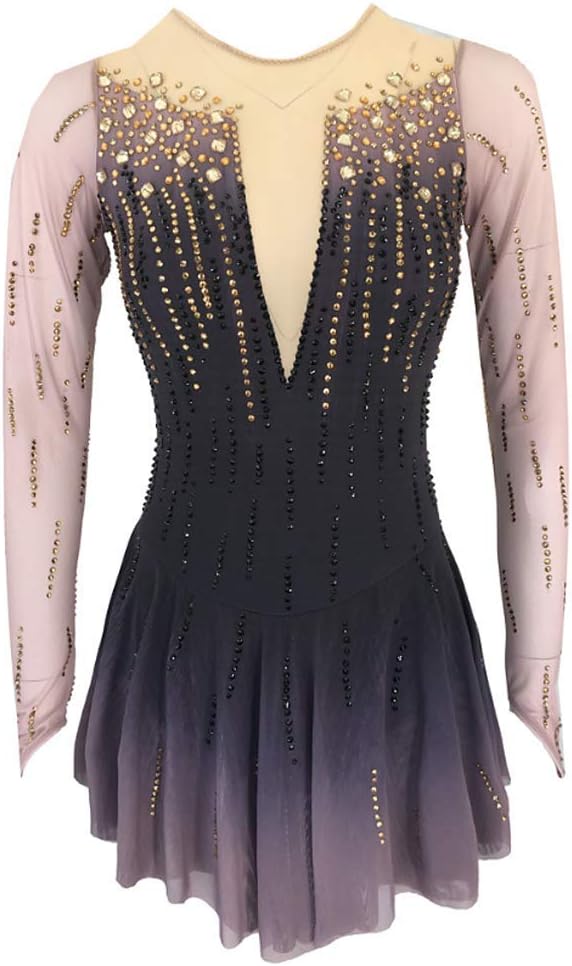 Handmade Gradient Figure Skating Competition Dress Girl Women Professional Long Sleeve Ice Skating Dancewear