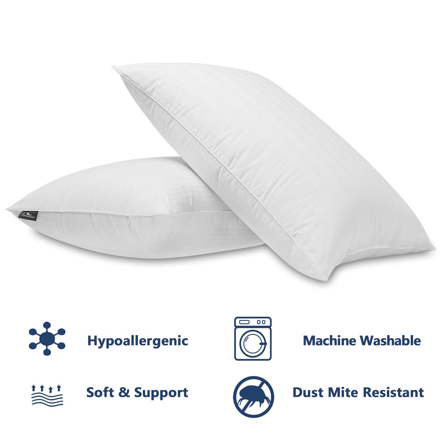 downluxe Goose Feather Down Pillow Set of 2 Bed Pillows for Sleeping