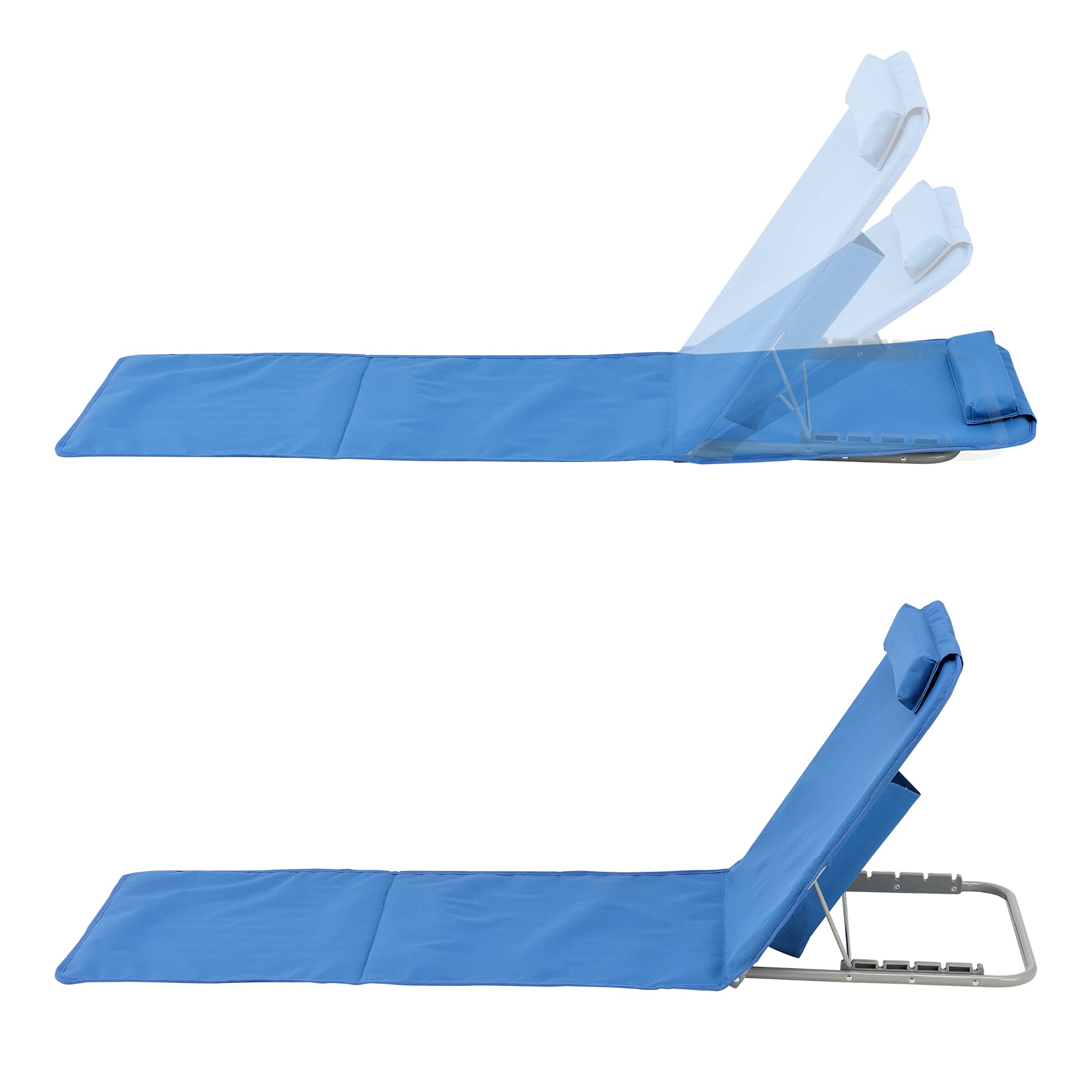 [en.casa] Set de 2 esterillas de Playa Donostia Tumbona Plegable con Cojín y Bolsa de Transporte Respaldo Reclinable en 5 Posiciones Lounge Tela/Acero 143 x 48 cm - Azul