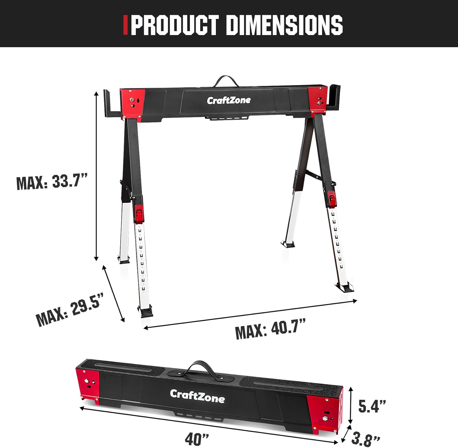 Saw Horses 2 Pack Folding Heavy Duty Tool Portable Table Saw Horse Stand Adjustable Brackets 2X4 Sawhorses Workhorse for Craftsman