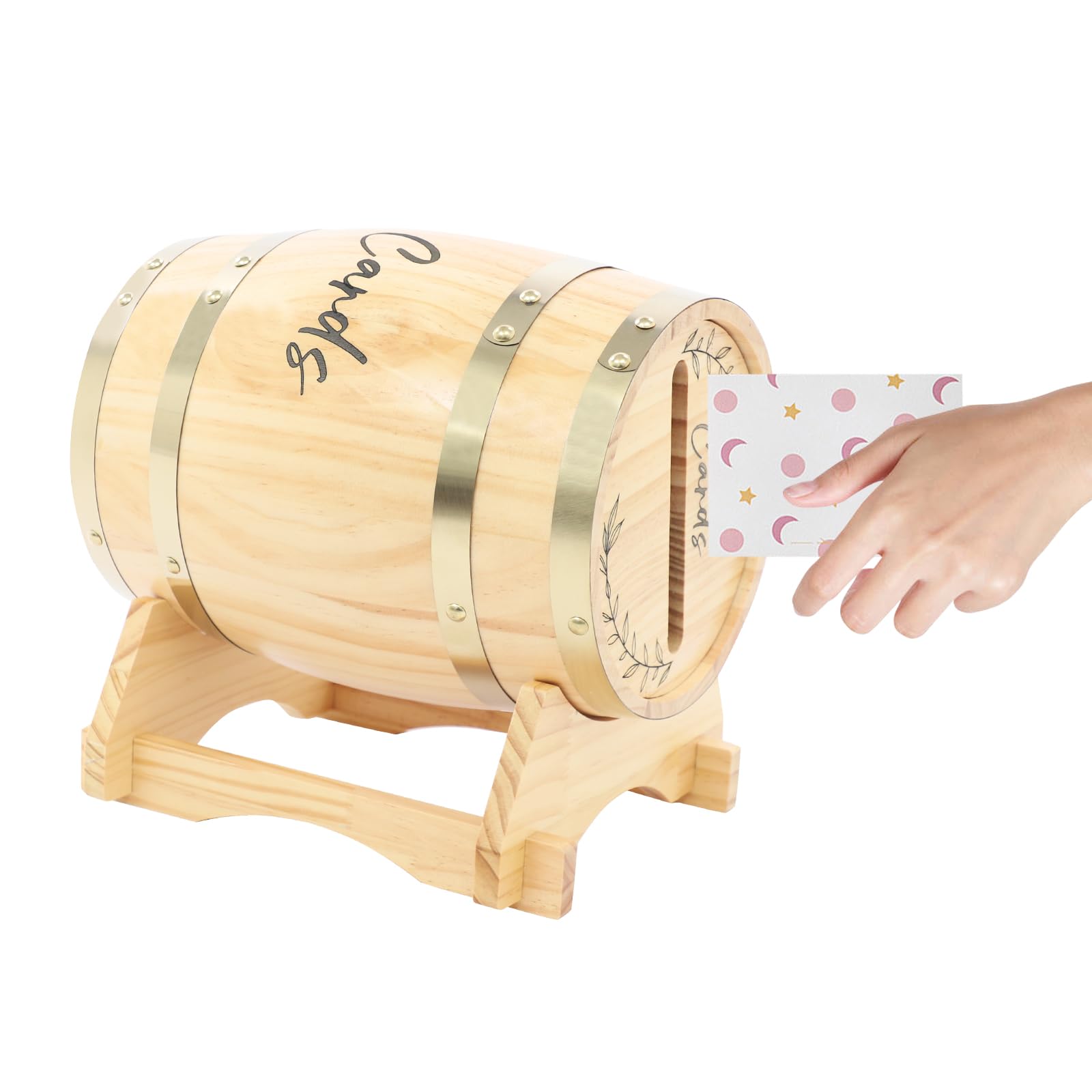 Kartenbox Hochzeit Holzfass, Kiefernholz für 150-250 Karten mit Sockel | Für Grußkarten, Umschläge und Gästebotschaften