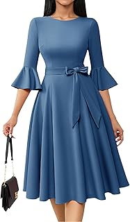 Women's Church Dresses for 2025 Wedding Guest Cocktail Tea Party Bell Sl...