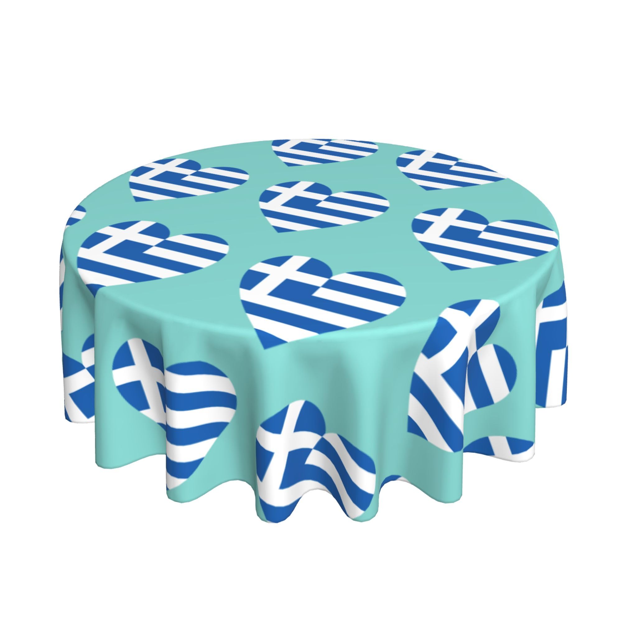 HLBSDM Love Greek Flag 60" Restaurant Circle Decor Tablecloth Festive Table Cover Round Art Desk Cloth