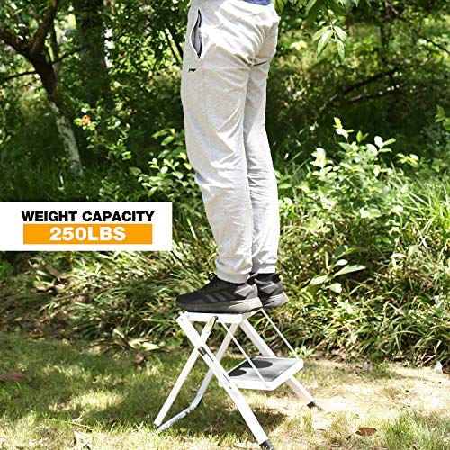 CAMPMAX 2 Step Stool Folding Step Ladder for Adults, Lightweight Sturdy Small Ladders for Kitchen Household, Supports 250lbs Capacity, White