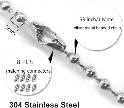 Miniatura 2 de Paquete de 4 extensores de cadena para ventilador de techo, cada cadena tiene una longitud de 39 pulgadas (3.3 ft) con 8 conectores, bola de cuentas