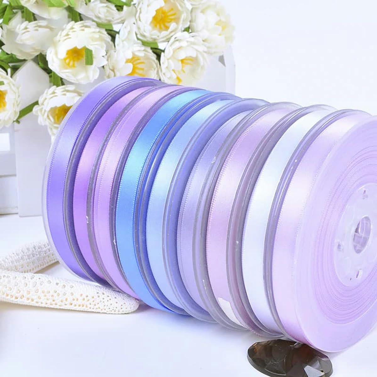 25 28 32 38 mm 100 Yards/Los Einseitiges Satinband Lila für Party-Hochzeitsdekoration Handgemachte Rosenblumen Basteln -lris 447-28mm