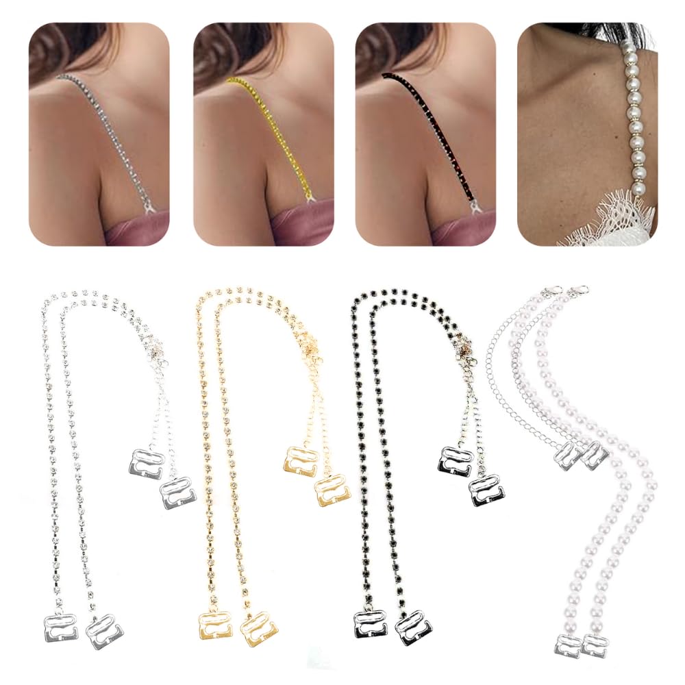 Fancy Bra Straps For Womens- 4 Pc - Black Diamond | Silver Diamond | Golden Diamond WIth Pearl Diamond Crystal Bra STraps For girls & Womens-image-46