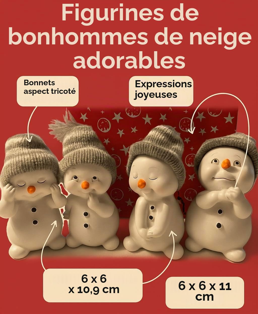 khevga Décoration de Noël Figurines de décoration Bonhomme de Neige dans Les 4 Dimensions Environ 6x6x11 cm