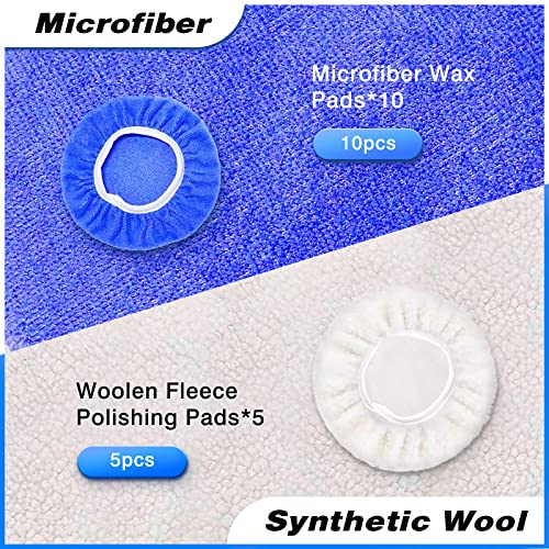 Image of FONAROLL 7 to 8 Inch Car Polisher Pad Bonnet, 15Pcs Car Polishing Bonnet Buffing Pads, 10*Microfiber+5*Woollen