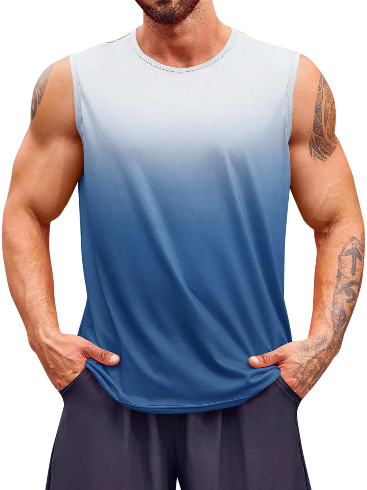 runcati Mens Sleeveless Tank Tops Workout Muscle Gym T Shirts Crew Neck Gradient Tee Tops-picture-49