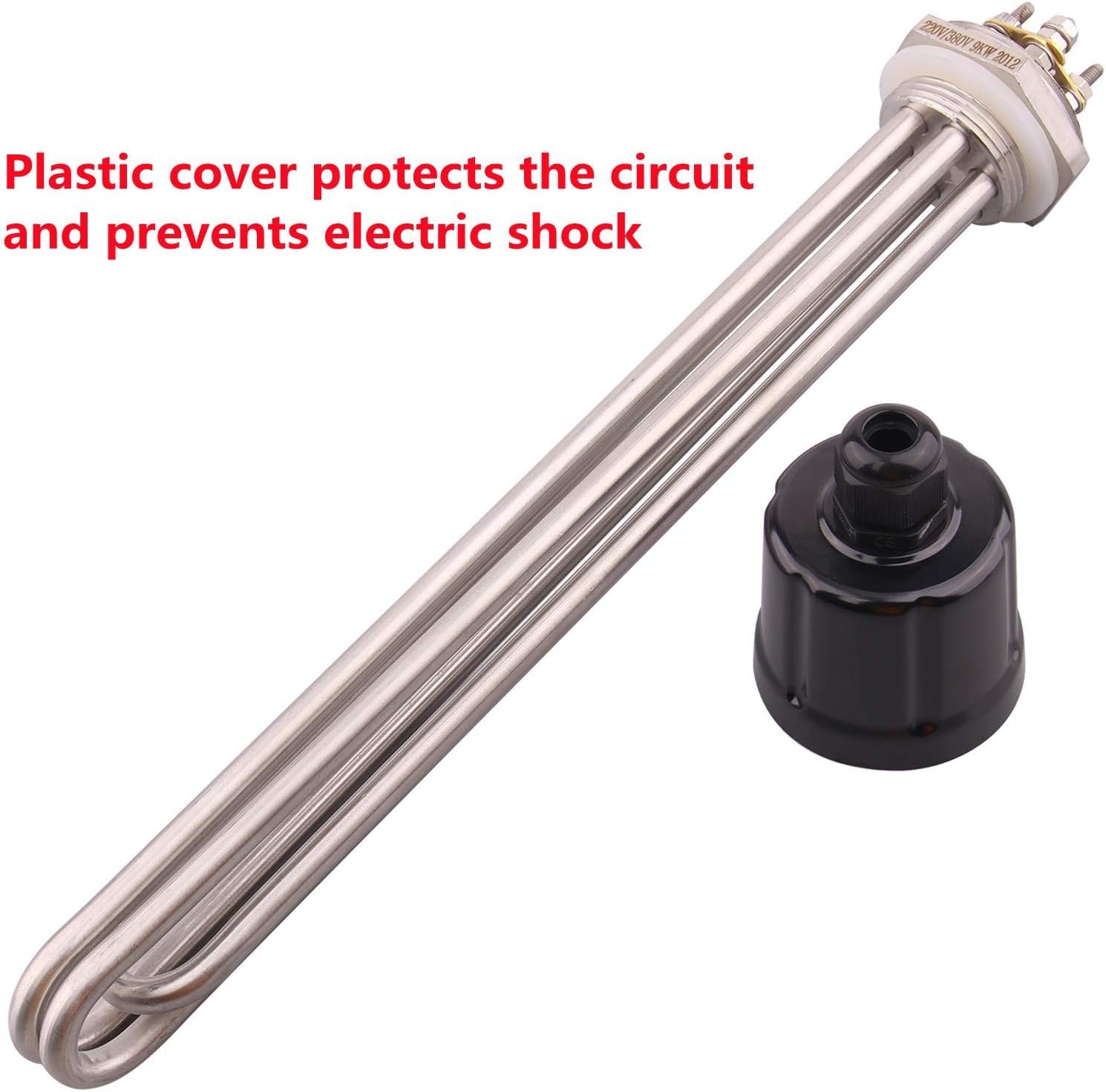 DERNORD 220 V, 9000 W, elemento riscaldante da 1 a 1/2 pollici, tipo U di riscaldamento, filettatura BSP, flangia in acciaio inox con copertura nera