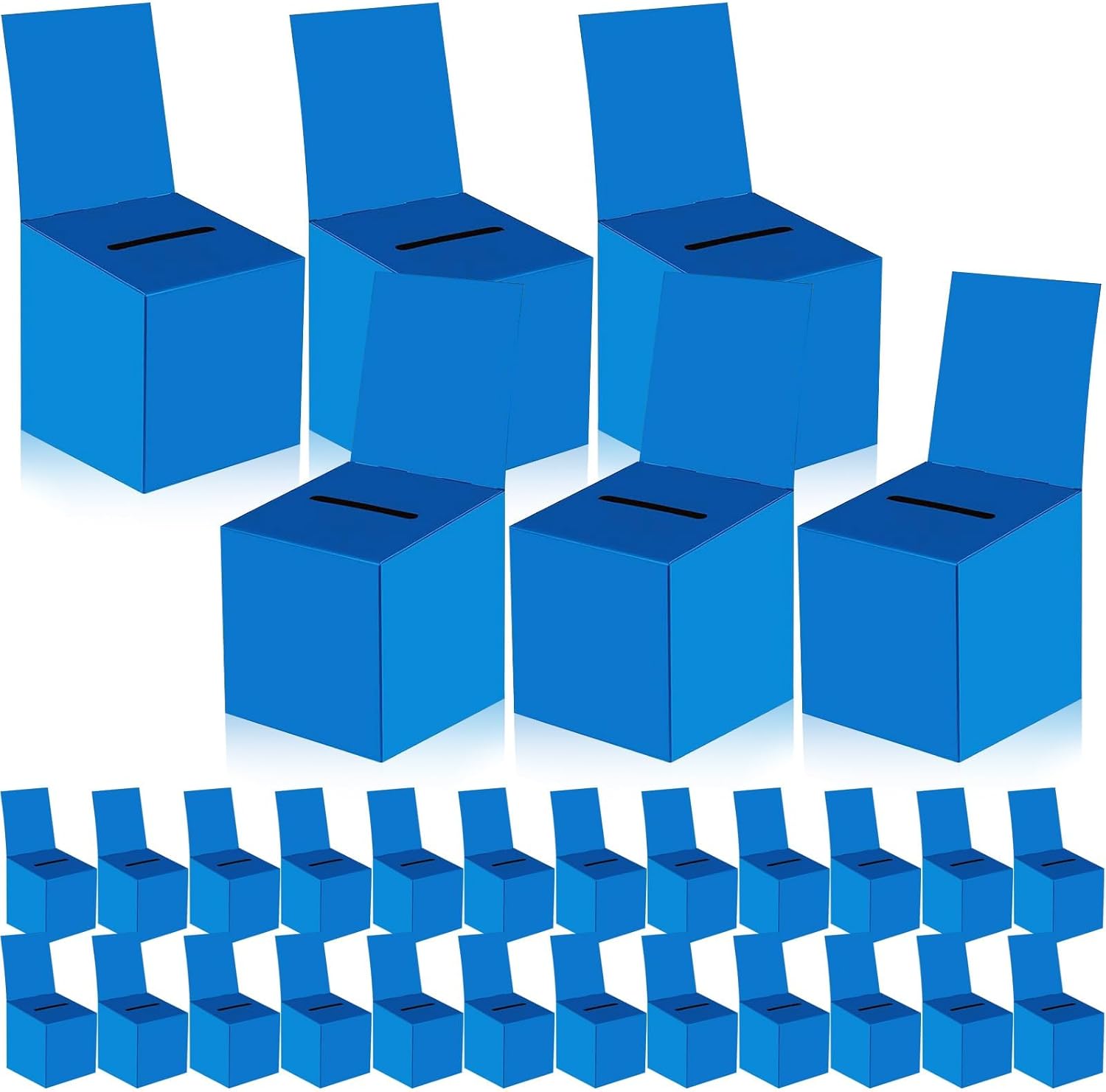 30 Pack Raffle Boxes Ballot Box Suggestion Box with Slot, 6 x 6 x 6 Inch Cardboard Raffle Boxes with Slot for Ticket and Removable Header for Collecting Business Card Voting Contest (Blue)