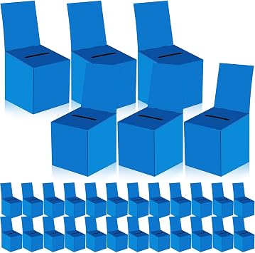 30 Pack Raffle Boxes Ballot Box Suggestion Box with Slot, 6 x 6 x 6 Inch Cardboard Raffle Boxes with Slot for Ticket and Removable Header for Collecting Business Card Voting Contest Blue