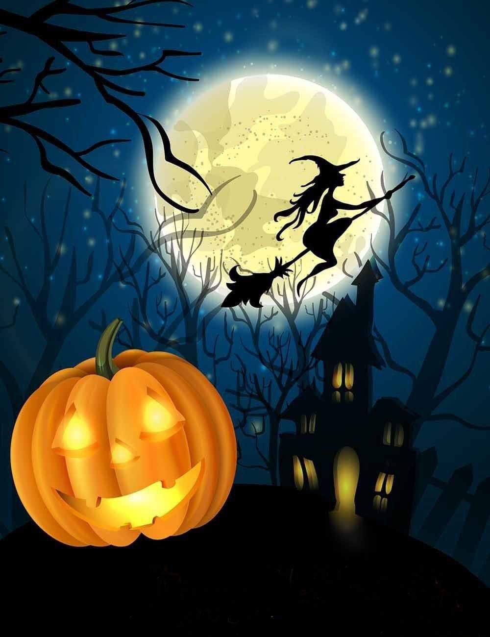 ABEUTY 5D Diamond Painting DIY Full Drill Rhinestones, Happy Halloween Pumpkin Flying Witch, Paint with Diamonds Crystal Diamond Art Kits (Witch)