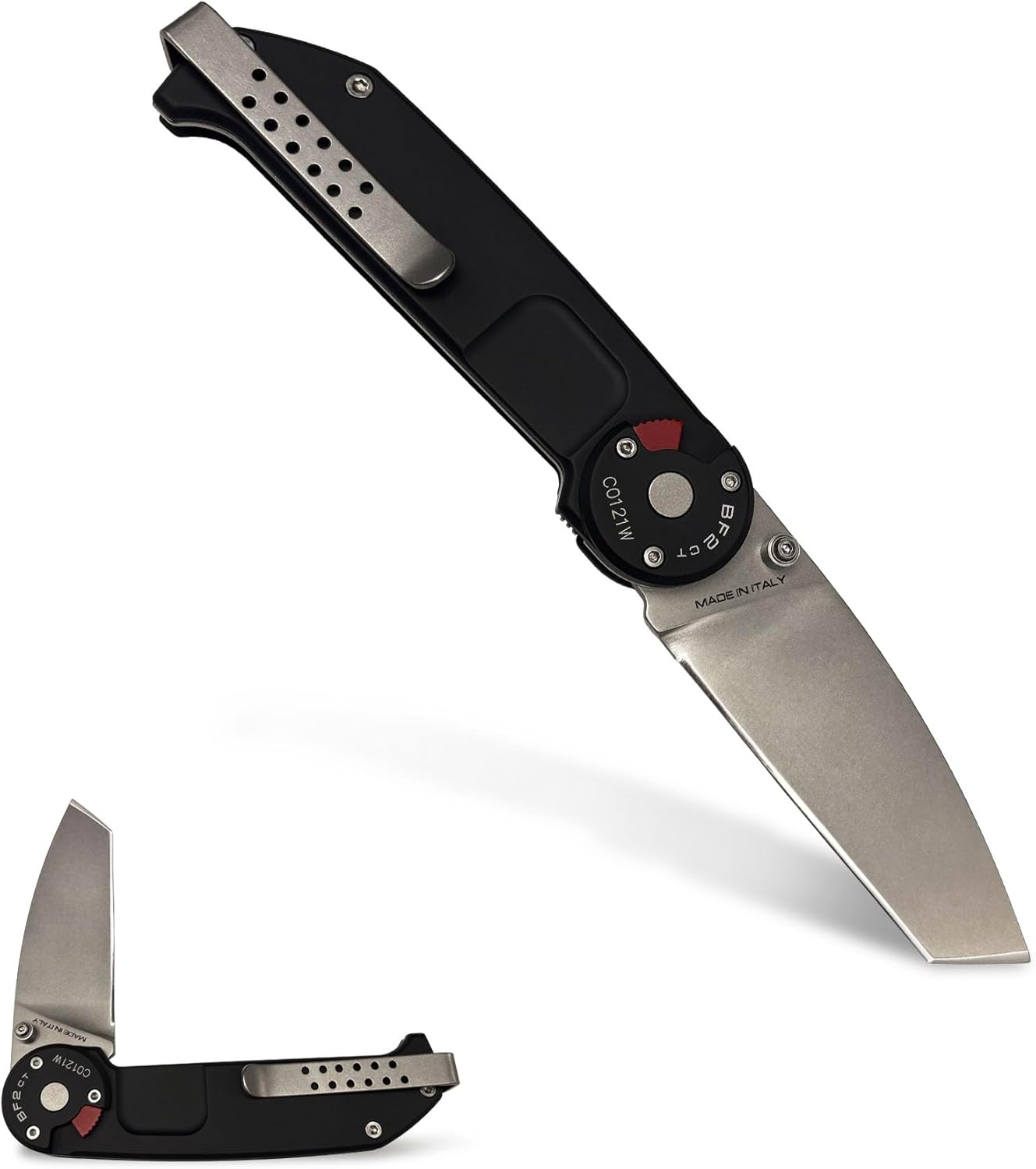 Extrema Ratio - BF2 CT (STONE WASHED), Folding Knife, Böhler N690 stainless steel blade hardened to 58 HRC, stone-washed finish, smooth anticorodal aluminum handle, dual guards, reversible clip