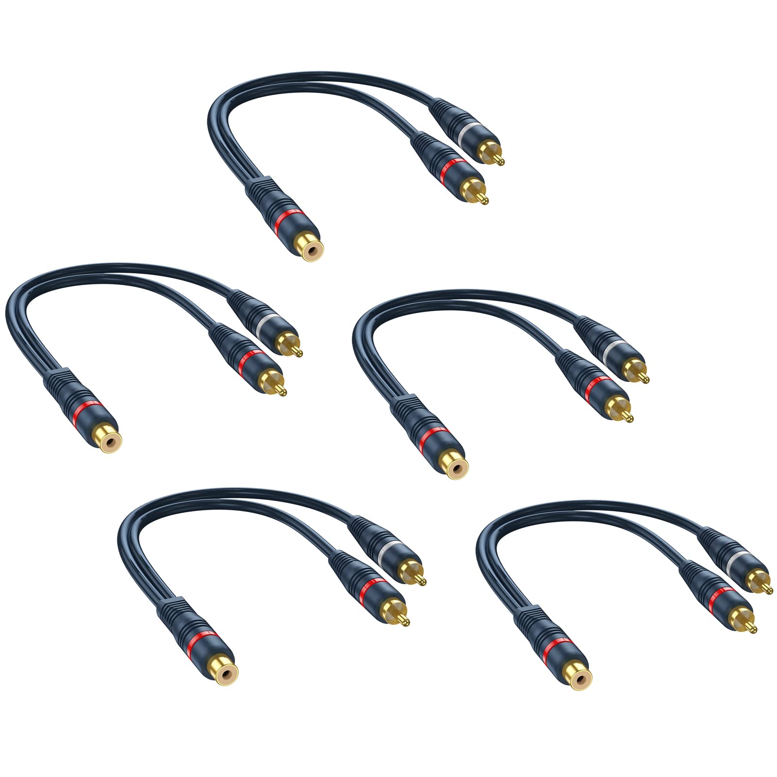 RCA Splitter - 1 Female to 2 Male, 5 Pack, 8 Inch Audio Video Splitter Adapter