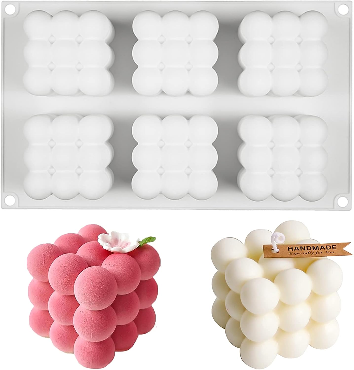 3D Bubble Cube Candle Molds - 6 Cavity Bubble Candle Mold, Silicone Molds For Candles Soap, Christmas Chocolate Molds, Baking For Mousse Cake Pastry Truffle Cheesecake Fondant Dessert
