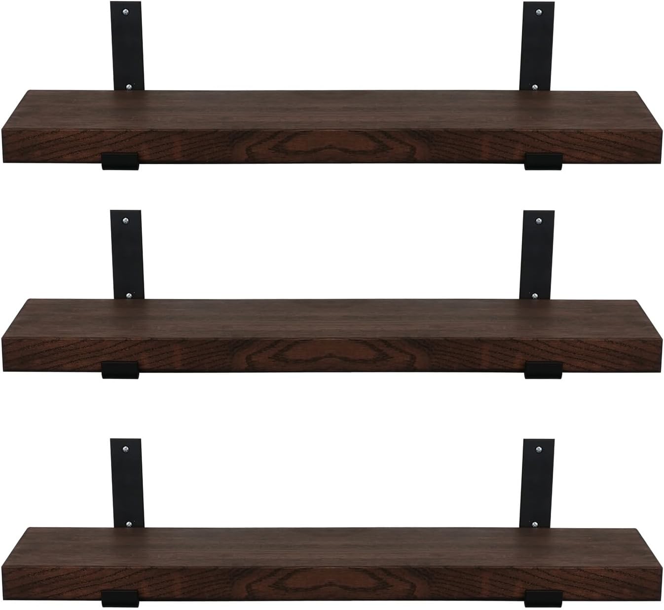 CONSDAN Floating Shelves for Wall Mounted Book Shelf Hanging Shelves Floating Bookshelf for Bedroom, Bathroom, Living Room, Kitchen USA Grown Solid Hardwood, Dark Oak 60x7.5x1.5 in (Set of 3)