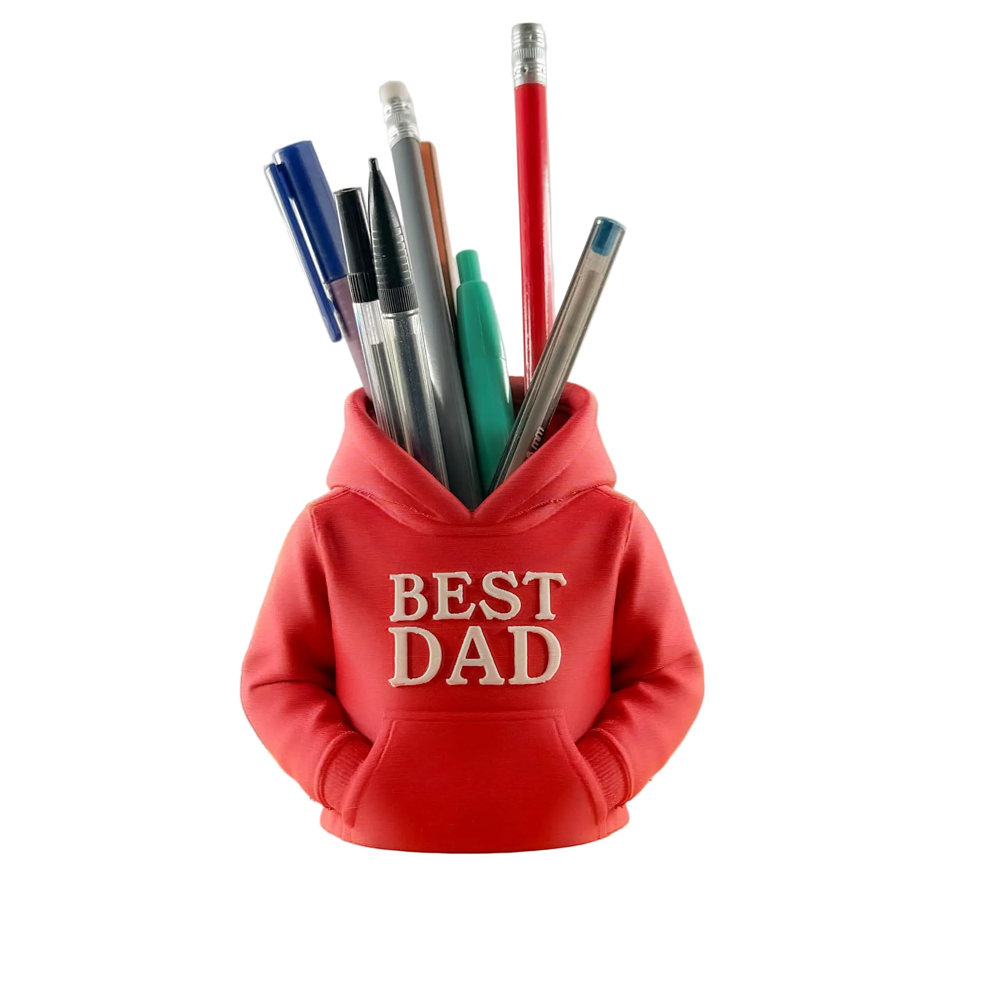 Image Industry Best Dad Red Hoodie Pen Holder – Desk Organiser for Dad | Novelty Stationery Holder | UK Made Desk Accessory Gift | 80g