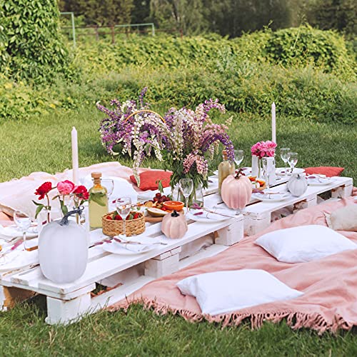 Image of Winlyn 7 Pcs Assorted Sizes Fall Artificial Peach Pink Pumpkins Harvest Faux Foam Light Pink Pumpkins for Fall Autumn Season Halloween Thanksgiving Harvest Festive Tabletop Decoration