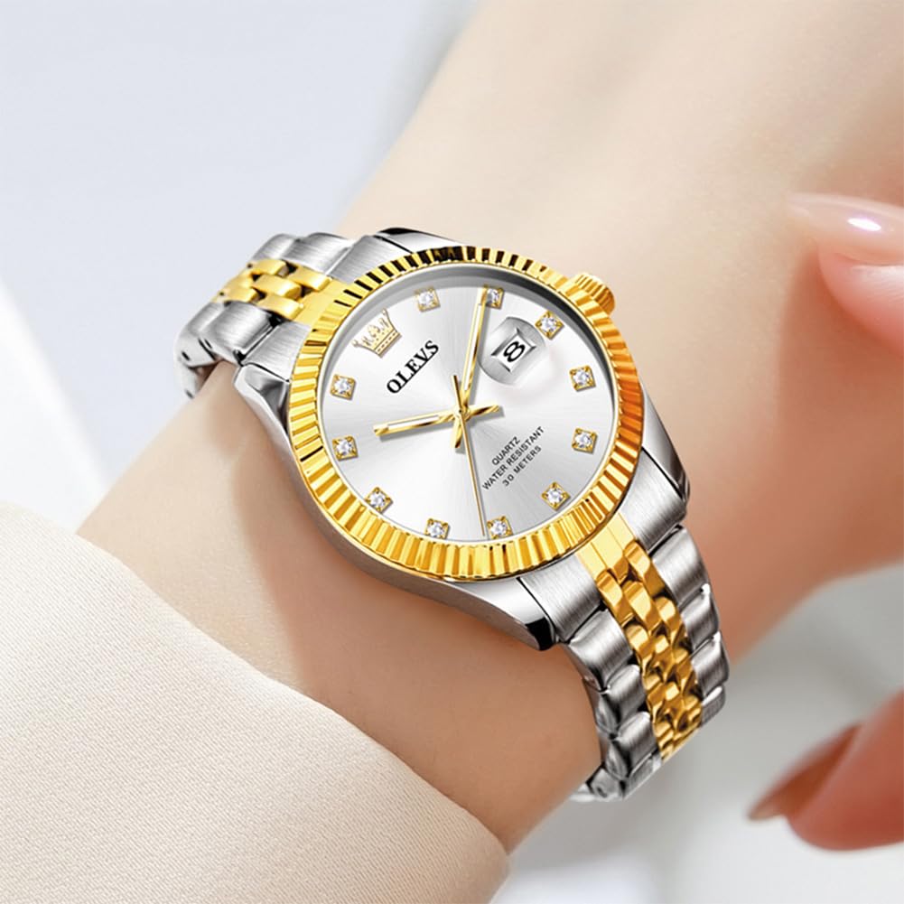 OLEVS Armbanduhr für Damen, silberfarben, Diamant-Damenuhren für kleines Handgelenk, luxuriös, Edelstahl, wasserdicht, analog, Quarz, Datum, elegant, Reloj para Mujer