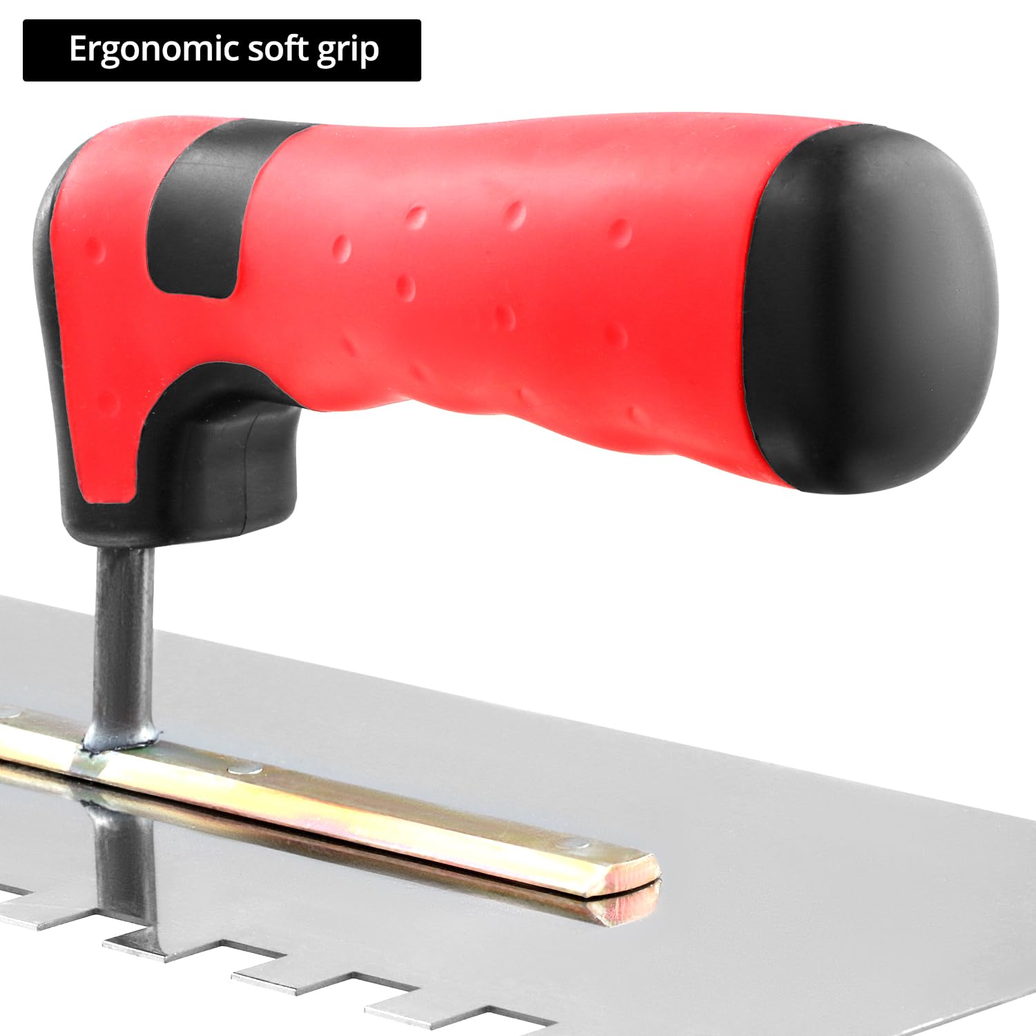 QWORK Truelle dentee 3 pices - Dents 6/8/10 mm - Truelles de lissage INOX 280x107 mm - Soft Grip Rouge