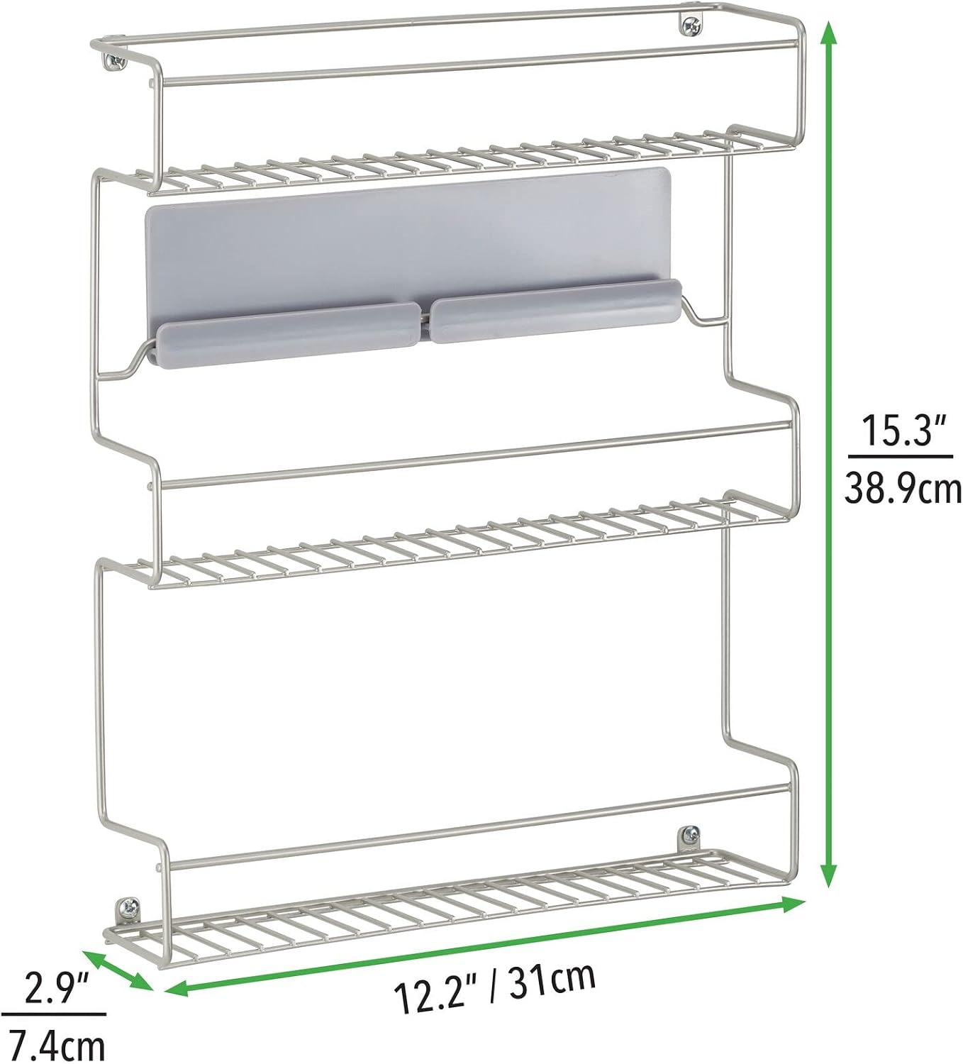 mDesign Metal Self-Adhesive 3-Tier Wall Mount Kitchen Spice Rack Holder, Storage Organizer for Cabinet, Cupboard, Pantry, Shelf - Holds Spices, Cooking/Baking Supplies, Poppon Collection - Satin